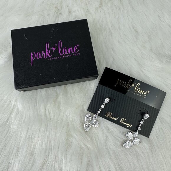 Park Lane CZ Dangle Earrings Silver Tone Clear Crystals New In Box - Picture 1 of 4